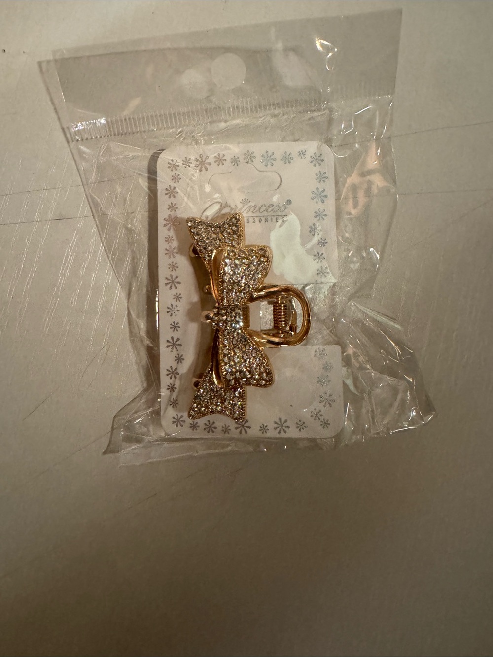 Gold Bow Hair Clip with Crystal Accents